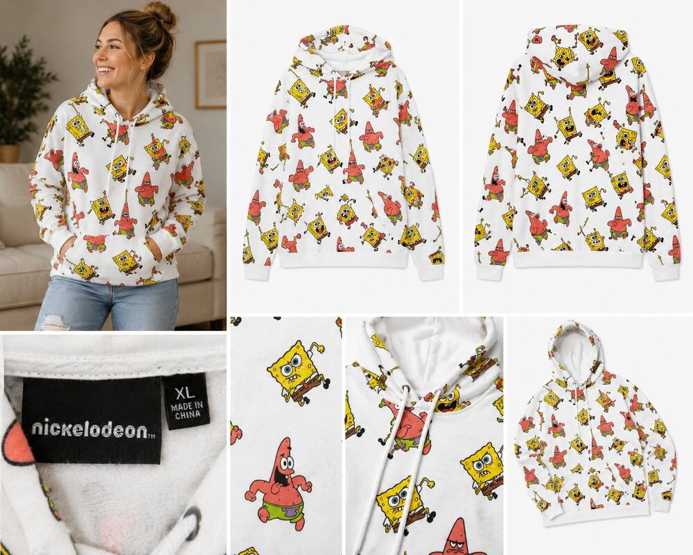 Nickelodeon SpongeBob SquarePants & Patrick Allover Print Hoodie – Women's XL